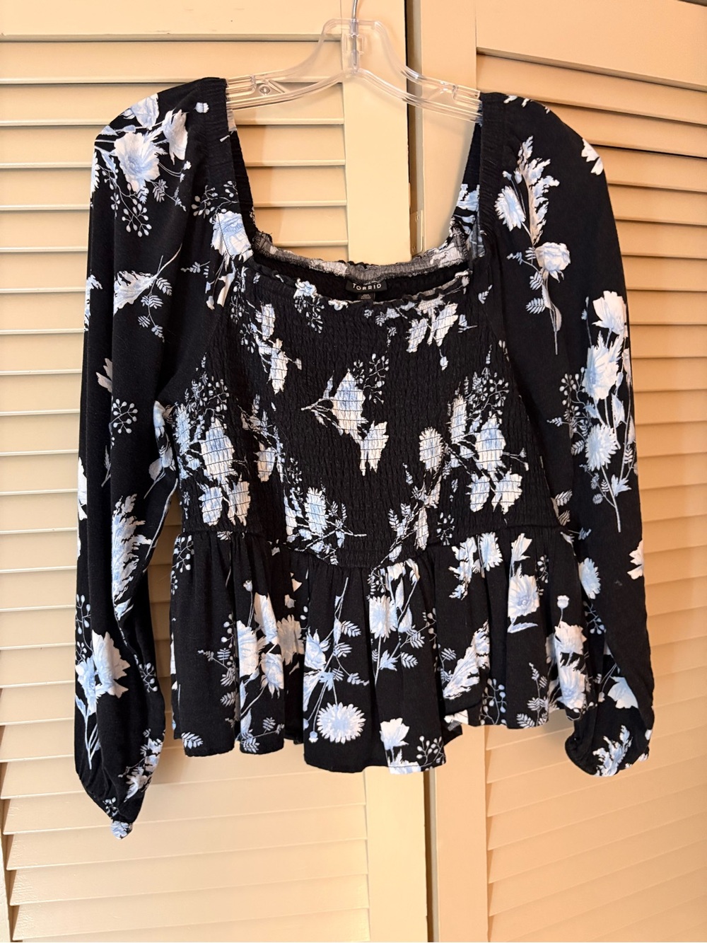 torrid Black Floral Smocked Peplum Long Sleeve Top